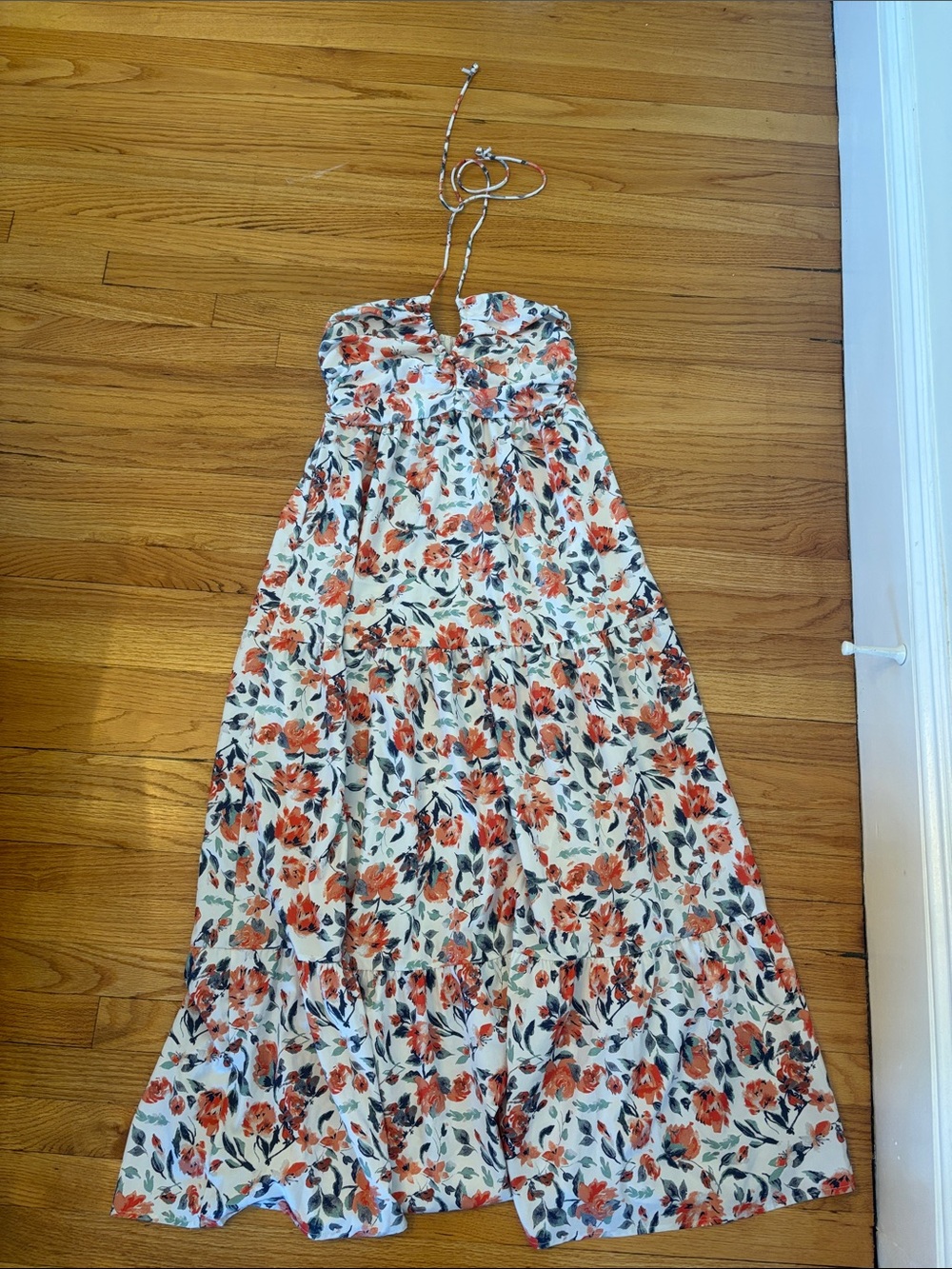 White and orange floral maxi halter dress - Picture 2 of 3